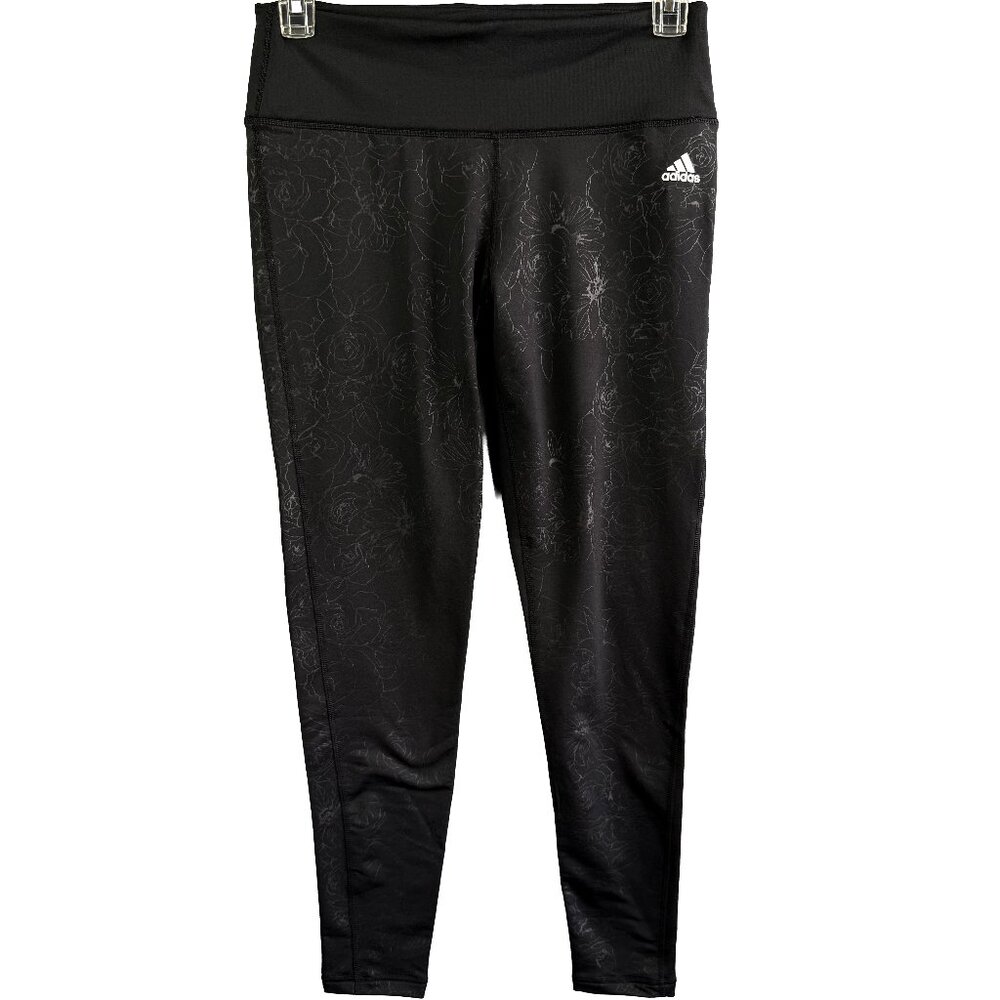 NWT ADIDAS CLIMALITE Embossed Black Floral Tights Active Leggings Women’s Size L